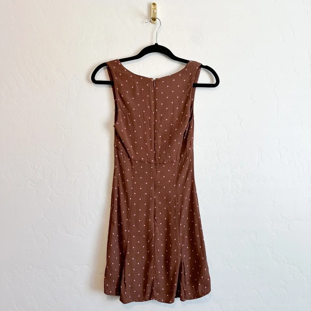 Reformation x Devon Lee Carlson | Cher Sleeveless Polka Dot Mini Dress Brown - Picture 7 of 9